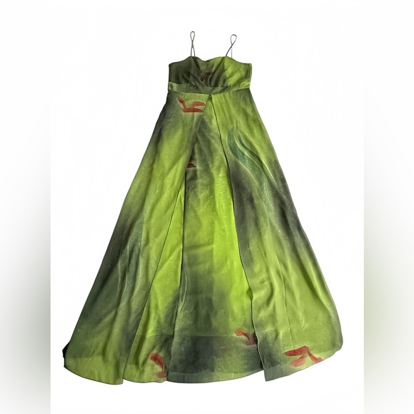 Brazil Boutique Green Ombre Maxi Dress Fairy Mermaid Y2K Silk Look Strappy G L - Picture 3 of 15